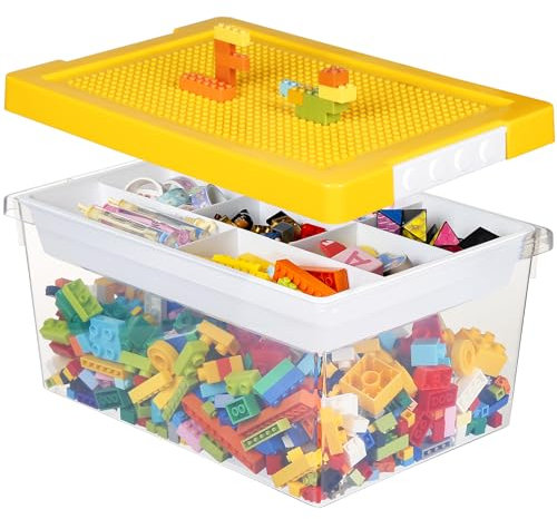 Greentainer Aufbewahrungsbox Spielzeug mit Deckel & AbnehmbaresTablett & Bauplatte,Spielzeug Box aus PP,Aufbewahrungskorb Kinder,Spielzeugkiste für Kinderzimmer Aufbewahrungsbehälter für Blöcke