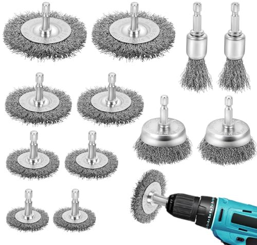 Yokuni 12 Pièces Brosse Metallique Pour Perceuse Ensemble, 6mm Brosse Métallique Perceuse Embout Hexagonal, Adapté Aux Brosse Metallique Pour Meuleuse, Pour Polissage, Meulage Et Ébavurage