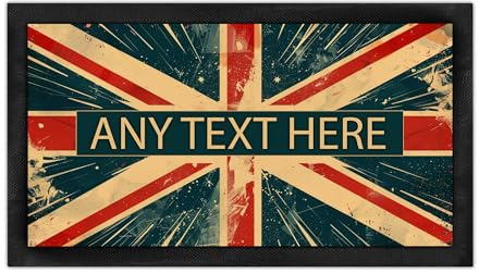 Shopagift Personalised Union Jack Great Britain UK Bar Runner Mat Gift Any Text or Message for Garden Home Man Cave Pub Tiki Beer Bar