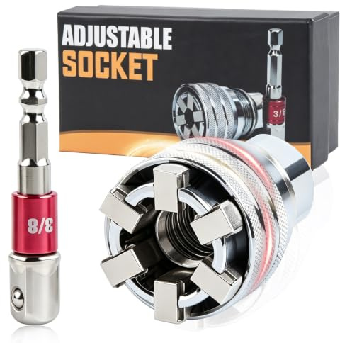 KEWAYO Verstellbarer Universal-Steckschlüssel 10-19mm mit 65mm Adapter | Super-Steckschlüssel mit 65mm Adapter für metrische 3/8-3/4'' Ratschenschlüssel Chrom Molybdän Stahl