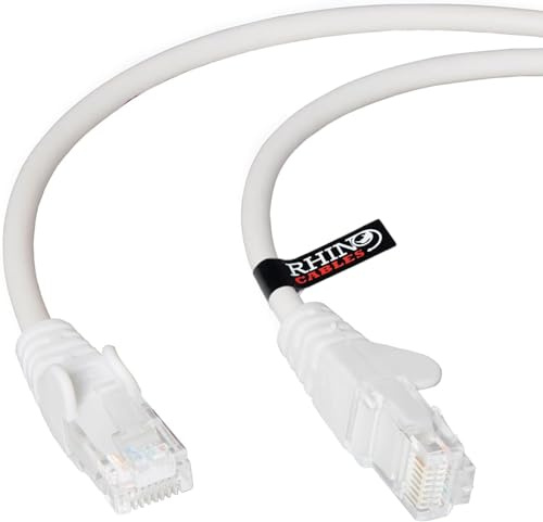 rhinocables CAT 5e High-Speed Ethernet Cable - Reliable LAN Network RJ45 Cable for Fast Internet & Data Transfer | Durable WiFi Broadband Cable for Gaming & Streaming, (15m, White, Pack of 3)