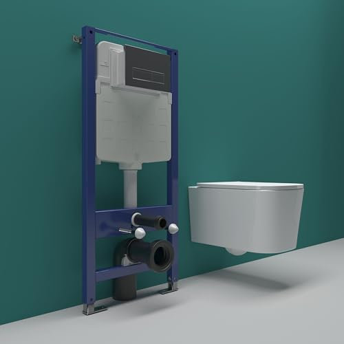 SKY Bathroom 1.14M Concealed Cistern Frame, Rimless Wall Hung Toilet, Soft Close Seat Set丨345BW