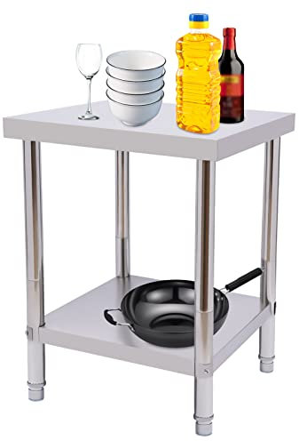 BJTDLLX 2 Etagen Arbeitstisch Edelstahl Küchentisch Zubereitungstisch Kommerzielle Arbeitstisch Arbeitsplatte Heavy Duty Edelstahltisch Zerlegetisch für Küchen, Hotels, Bäckereien(60x45x80cm)