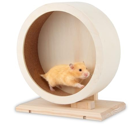 Roue de Course pour Hamster, Roue de Hamster Silencieuse en Bois, Cochon d'Inde, Nid de Repos de Roue d'exercice pour Hérisson, Gerbilles, Chinchillas, Petits Animaux (S)