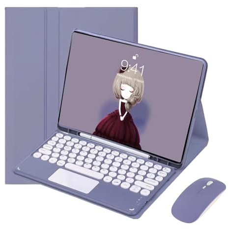 ZKAIAI Español Ñ Teclado y Funda iPad 9,7 Pulgadas con Touchpad, QWERTY Teclado Bluetooth Inalámbrico Desmontable para iPad 6.ª/5.ª Gen-2018/2017, iPad Air2/Air1, iPad Pro 9.7 con Ratón, Púrpura-B