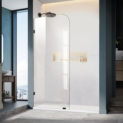 34 W ×74 H Shower Glass Panel, Frameless Fixed Glass Shower Panel with Clamps, 5/16(8mm) Thick Clear Tempered Shower Door, Bathroom Shower Screen in Matte Black