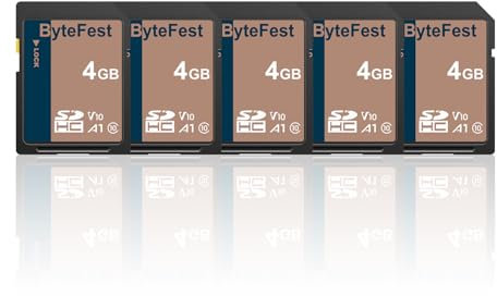 ByteFest SD Karte 4GB 5 Pack, Speicherkarte, Class 10, U1, V10, A1, Full HD Video, Memory Card für Kamera, DSLR (4GB, 5 Pack)