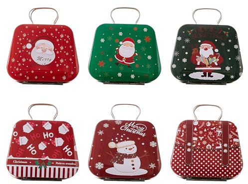 BEIJIALY 6 Pezzi Scatola di Latta di Natale, Scatole di Biscotti di Natale, Scatola di Latta per Carte di Natale Scatola di Latta per Biscotti in Metallo, Scatole di Latta per