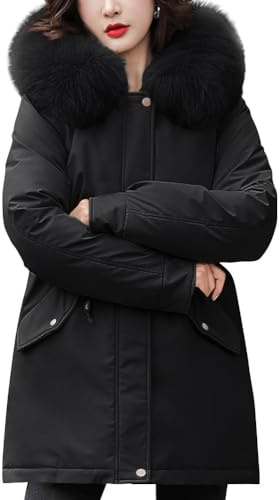 shownicer Cappotto Giubbotto Donna Invernale Piumino Cappotti Imbottita Caldo Parka Felpa con Cappuccio in Pelliccia Giacche Trapuntato Giaccone Outdoor Coat A Nero XXL