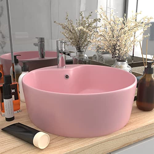 ShGaxin Luxus-Waschbecken mit Überlauf, Aufsatzwaschbecken, Waschtisch, Aufsatzwaschtisch, Wash Basin, Badmöbel, Bathroom Sink, Matt Rosa 36x13 cm Keramik