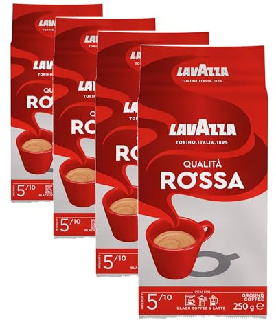 Lavazza Qualità Rossa, Café Molido, 250g, también para Cafeteras Italianas o de Pistón (Paquete de 4)