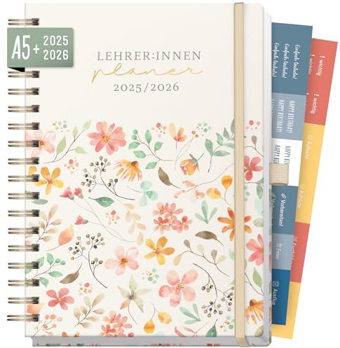 Häfft® Lehrer-Planer 2025/2026 A5 + Deluxe Wild Blossoms Hardcover Lehrerkalender, Schuljahresplaner mit Spiralbindung, Schulplaner - nachhaltig & klimafreundlich