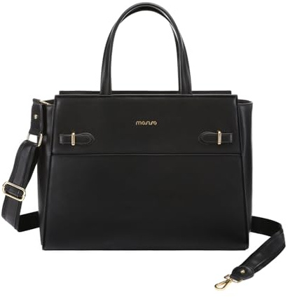 MOSISO Laptop Tote Bolsa para Mujeres, 15,6 Pulgadas Impermeable PU Cuero Laptop Bolsa Ordenador Bolsa con Hebillas Decorativas, Gran Capacidad Profesor Trabajo Maletín para Oficina Negocios, Negro