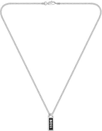 BOSS Jewelry Gliederhalskette für Herren Kollektion KASSY EMBLEM aus Edelstahl mit einem Anhänger aus Schwarzem Emaille – Erhältlich in Silber oder Gold