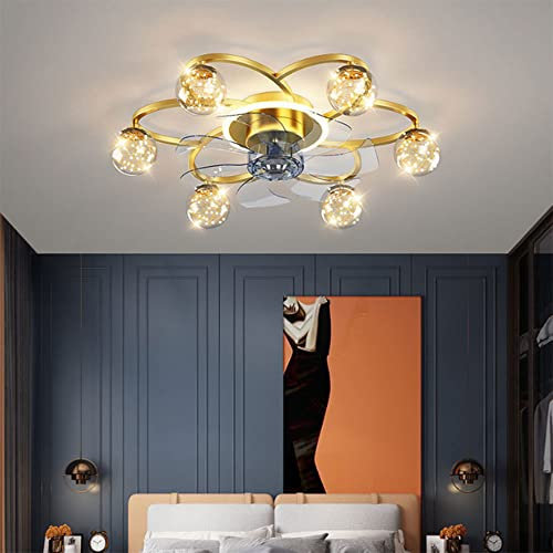 2022 New Fan Ceiling Light Gold Full Star LED Fan Ceiling Light with Fans Dimmable Living Room Dining Room Bedroom Fan Chandelier Interesting Life,Retro Lights Fixture