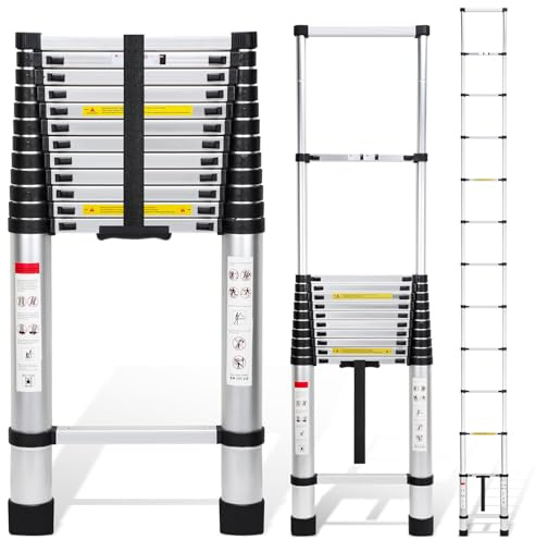Lospitch Scala telescopica, 5 m, antiscivolo, allungabile, in alluminio, carico 150 kg, scala allungabile multiuso, allungabile, per soffitta, ufficio, camper, arrampicata