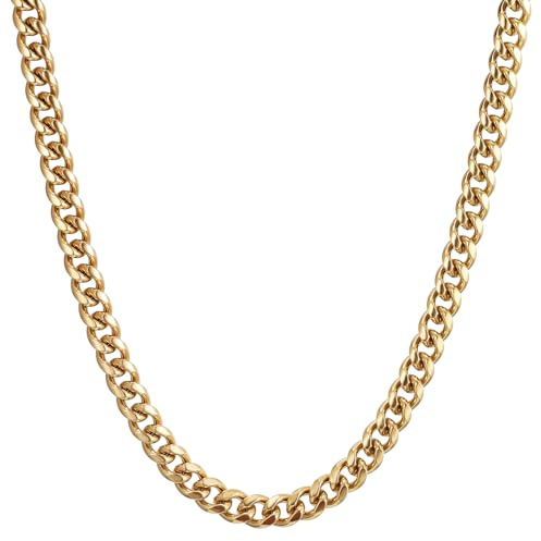 RWQIAN Mens Sturdy Chain Necklace 3-9mm Width,Silver/Gold/Black Stainless Steel 45-65cm Mens Cuban Link Chain Necklace Thick Hip Hop Jewelry with Strong Clasp for Men Boy Women