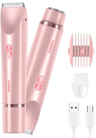 Silky Glow 2 in 1 Electric Lady Shaver, 2025 New Women Bikini Trimmer, Waterproof Wet & Dry Use Electric Trimmer, Dual Head Body Shaver for Underarm, Leg, Arm, Body, Face (Pink)