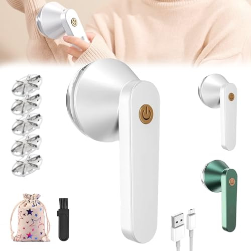 Spiritukal - Levapelucchi elettrico ricaricabile, per rimuovere pelucchi elettrico per vestiti, ricaricabile Spiritukal con 5 testine sostituibili, ricarica rapida USB (bianco)