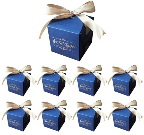 ONEBO 30 Stück Gastgeschenk mit Lederkrawatten, Süßigkeiten Schachtel, Gastgeschenke Schachtel Hochzeit, für Hochzeit Gastgeschenk Geburtstag Kommunion Geschenkverpackung Konfirmation (Dunkelblau)