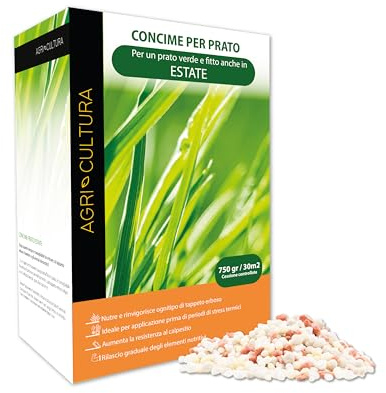 AGRI-CULTURA | Concime Prato Estate 30m² | Fertilizzante Antistress con Magnesio e Potassio | Crescita Compatta, Basso Consumo Acqua | Uso Estivo, Granulare a Lenta Cessione 750 gr.