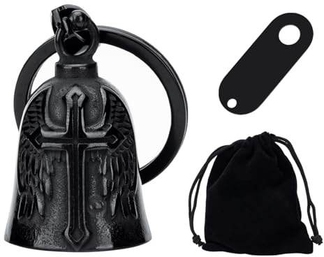 Guardian Bell Motorcycle Keychain for Men - Stainless Steel Guardian Angel Lucky Charm, Durable Metal Guardian Angel Bell Motorcycle Accessory for Safe Rides & Good Luck on the Road.