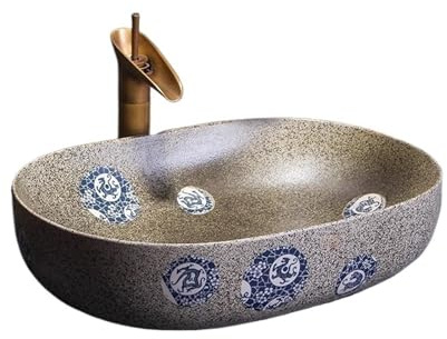 Vasque à Poser Lavabo rond en céramique de style rétro for salle de bain (accessoires inclus) Evier salle de bain