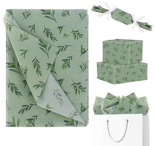Grünes Seidenpapier, 20 Blatt, 50 x 35 cm, Salbeigrün Blätter, Seidenpapier, Geschenkpapier für Geschenkverpackungen, Bastelarbeiten, Geburtstag, Hochzeit, Babyparty, Zubehör