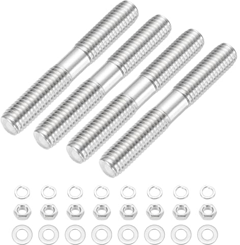 sourcing map Lot de 4 vis à goujons à double extrémité M10 x 70 mm en acier inoxydable 304 à double filetage avec rondelle d'écrou pour l'entretien de la maison, ancrage structurel, vis de fixation