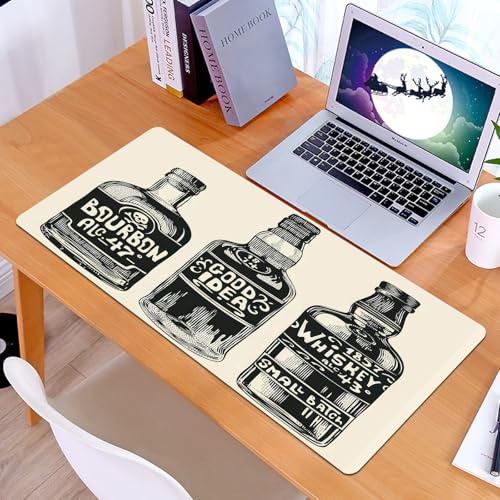 KDWJS Tapis de Souris XXL Speed Gaming - 90x40 cm - Base en Caoutchouc antidérapant Extended - Améliore la précision et la Vitesse - Ensemble de Bouteilles d'alcool Monochrome avec Alcool pour Bar de