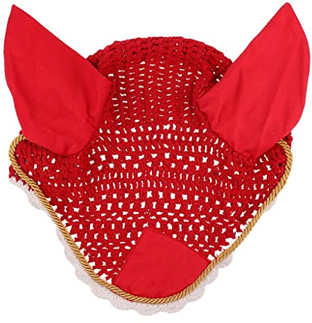 Velo de algodón suave de ganchillo transpirable con orejas para caballo, color rojo