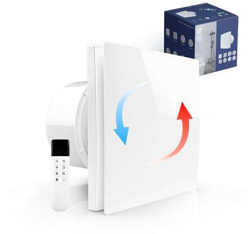 LINGGONGAIR Bathroom Extractor Fan 150mm, EC Reversible, Remote Control | 10W EC reversible motor, 4 speeds, remote control, ultra-quiet, wall mount, white. For bathroom, kitchen, attic, basement.