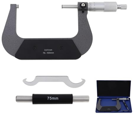 Smgda Outside Micrometer 75-100 mm(0.01 mm Graduations), Metric External Caliper with Zero Wrench and Packing Box, High Outside Metric Micrometer Ratchet Stop Measuring Tool (75-100mm)