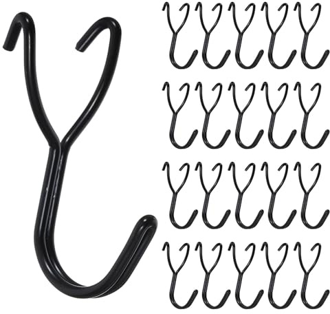 SAFIGLE Lot de 20 Crochets Robustes en Acier Inoxydable Noir pour Panneau Perforé Double Fil Épaissi 25 MM D’Écartement Crochets Multifonctions pour Rangement Industriel et Atelier