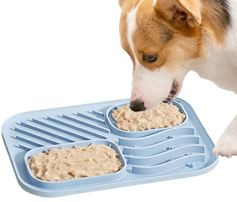 Hundslickmatta - halkfri typ 20 x 15 x 1 cm | Silikonunderlägg för hundskål, slickmatta med, långsam matningskopp för