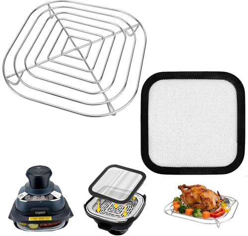 Hot Air Fryer Accessories for Ninja Crispi, Stainless Steel Grill Grate + Splash Guard Compatible with Ninja Crispi Accessories, Grid Plug for Ninja Crispy Glass Container 3.8 L, Reusable Grease