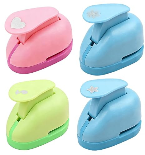 EnixwH 4 Stück Motivstanzer Set, Papierstanzer DIY Locher Lochstanzer Kinder, Sterne Herzen Schneeflocken Notenmuster Ideal für Scrapbooking Geschenkverpackung Handwerk Fotoalbum Einladungen