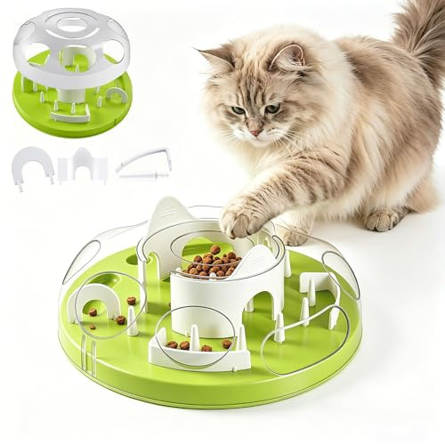 Fummelbrett für Katzen, Katzenfutter Spielzeug Interaktiver Katzen Labyrinth Fütterung Leckerli Spender Futterspiel Mehrere einstellbare Schwierigkeitsgrade Anti Rutsch Boden(Gelb)