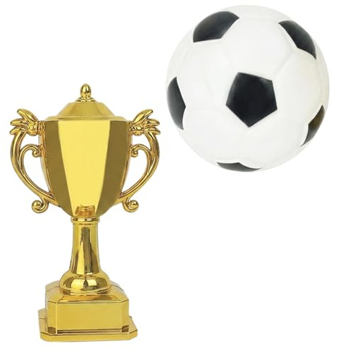 2-Pack Football Cake Topper, Liverpool Cake Topper,Football Cake Toppers for Father's Day,Football Cake Decorations, Soccer Theme Party Supplies for Birthday, 6 cm Football,8.5 cm Trophy