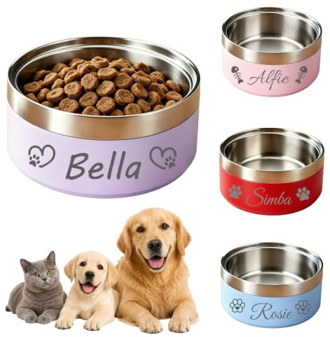 Personalised Dog Bowl With Name, Stainless Steel Non Slip Pet Feeding Bowl | Engraved pet bowl, non slip base, stainless steel feeding bowl for dogs and cats, easy to clean pet accessory