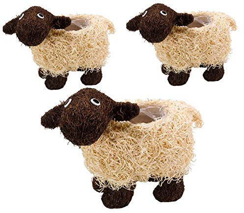 Garden Mile Garden Set of 3 Sheep Planters Novelty Plant Pot Rattan Outdoor Planter Farm Animal Themed Flower Planters Dolly Sheep Rattan Straw Plant Pots Outdoor Patio Decoration