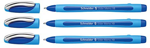 Schneider Slider Memo XB Kugelschreiber (mit Kappe, Strichstärke: XB, Made in Germany) (Blau, 3er)