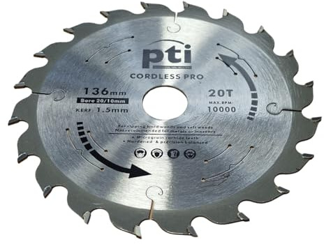 PTI 136mm x 20mm x 20T, Thin Kerf Saw Disc 1.5mm Thick Cordless Saws quality TCT Circular Saw. Hardened & precision-balanced Micrograin Carbide Teeth