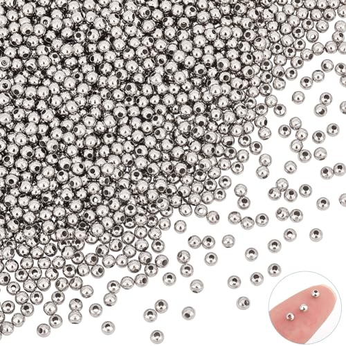 UNICRAFTALE 500 Stück Mini Zwischenperlen 1.2mm Loch Distanzperlen Armbänder Perlen 3mm Winzige Runde Abstandsperlen Edelstahl Zwischenperlen Schmuck Abstandsperlen Perlen for Schmuckherstellung