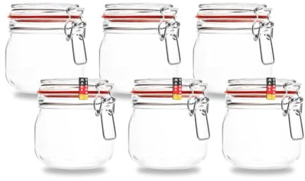 Flaschenbauer - 6-teiliges Set Drahtbügel-Vorratsgläser 634ml, geeignet als Einmach- und Fermentierglas, zur Aufbewahrung, zum Befüllen, Drahtbügelgläser Inklusive Etiketten - Made in Germany
