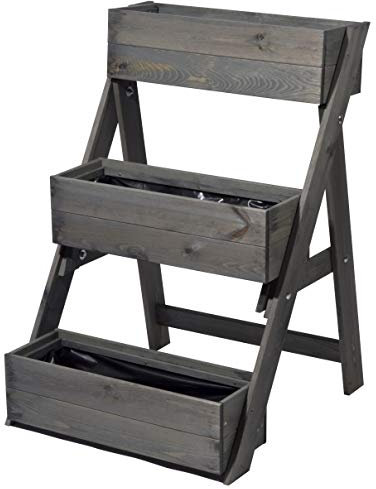 dobar® Escalier à Plantes d'extérieur à Trois Niveaux en Bois Massif pour Balcon et Jardin - Parterre de Fleurs avec 3 jardinières lasurées pour l'extérieur - 60 x 70 x 90 cm - Anthracite