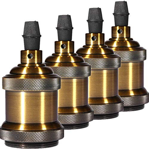 FSLIVING Solid Lamp Sockel E27 Vintage Industrial Edison Anhänger Keramik Lampenfassung Antik Messing Farbe, 4er Pack