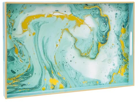 MAONAME Plateau décoratif en Plastique, Plateau rectangulaire marbré avec poignées, Plateau de Service pour Ottoman, Salle de Bain, Rangement | 40 cm (L) x 25,9 cm (l) x 4 cm (H)