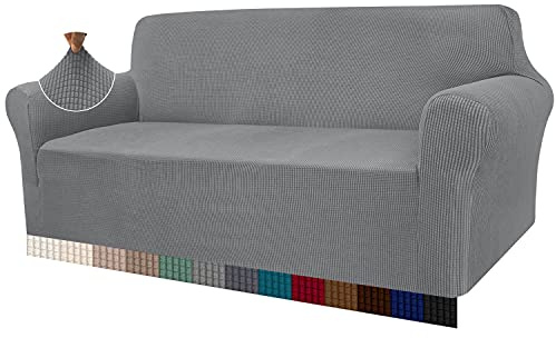 Granbest High Stretch Sofabezug Moderne Sofaüberwurf Jacquard Elastische Sofahusse für Wohnzimmer Protector für Hunde Haustiere (3 Sitzer, Hellgrau)