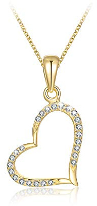 MENDOZZA Herz Kette 925er Sterling Silber Damen-Kette Herzchen Anhänger Gold 50 cm